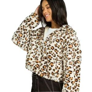 Victoria's Secret Pink Know One Cares Leopard Faux Fur Zip-Up Jacket  Size XS